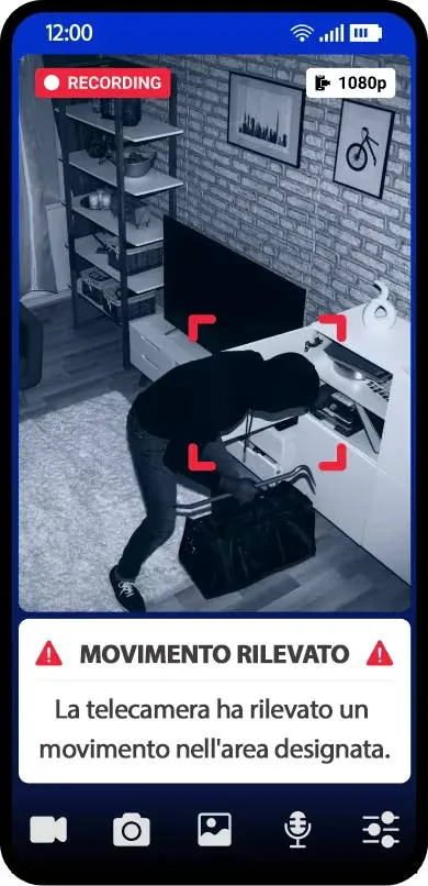 Ecrã da aplicação com alerta de movimento detetado